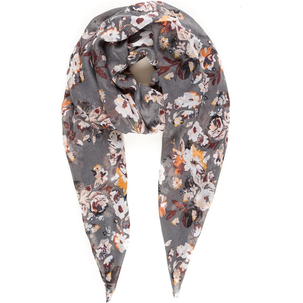 imageMELIFLUOS DESIGNED IN SPAIN Scarf for Women Lightweight Paisley Fashion for Summer Fall Scarves Shawl WrapBarcelona Collection 8  Gray Elegant Floral