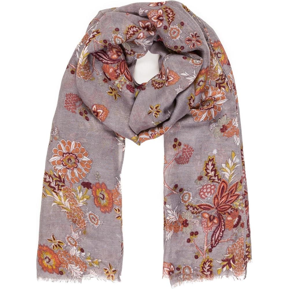 imageMELIFLUOS DESIGNED IN SPAIN Scarf for Women Lightweight Paisley Fashion for Summer Fall Scarves Shawl WrapCordoba Collection 6  Grey Floral