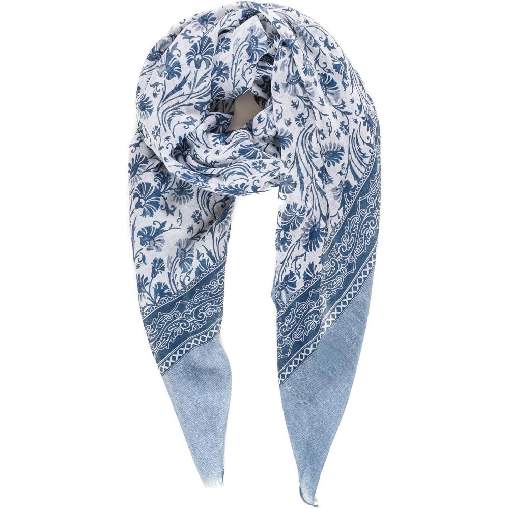 imageMELIFLUOS DESIGNED IN SPAIN Scarf for Women Lightweight Paisley Fashion for Summer Fall Scarves Shawl WrapCordoba Collection 8  Blue Floral Pattern