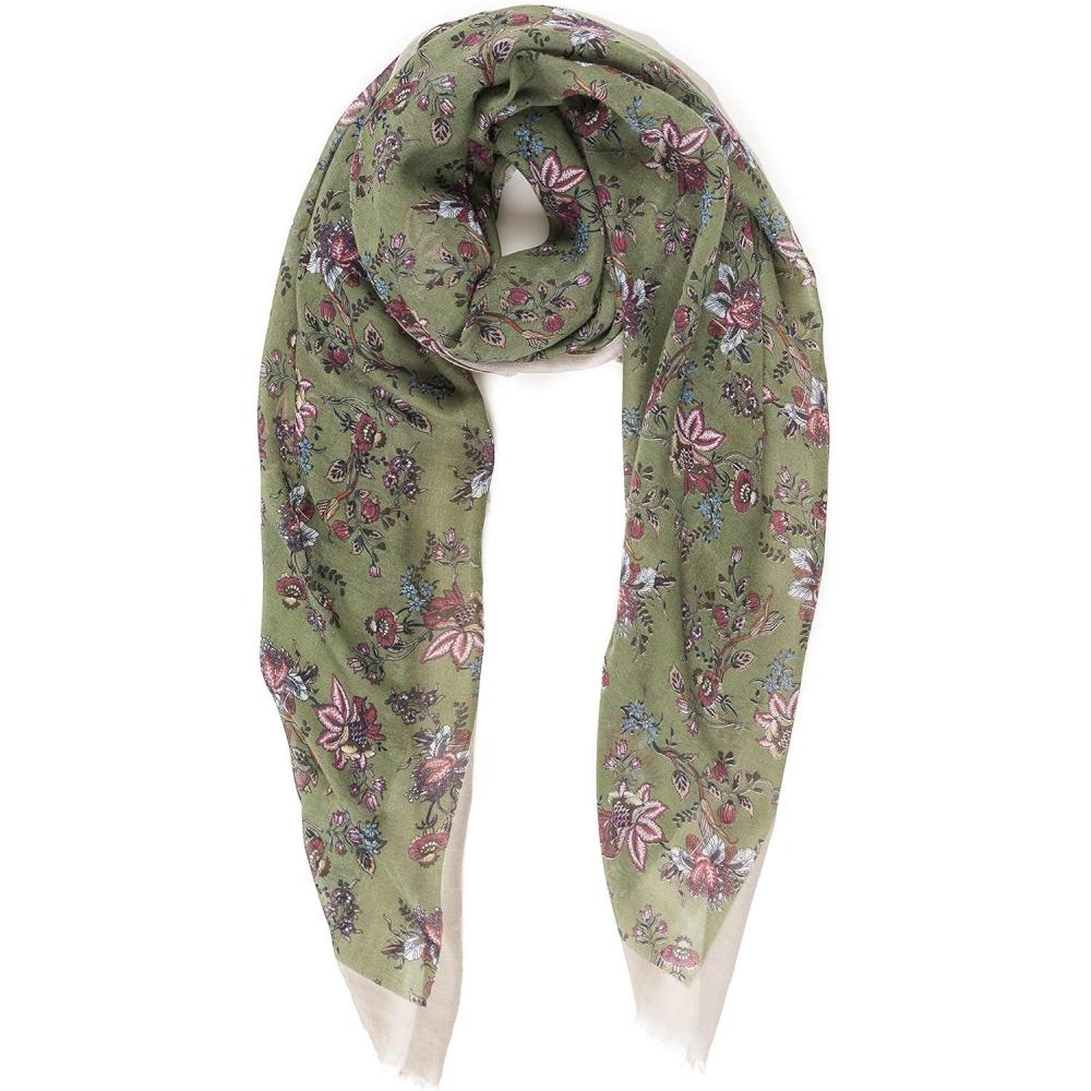 imageMELIFLUOS DESIGNED IN SPAIN Scarf for Women Lightweight Paisley Fashion for Summer Fall Scarves Shawl WrapCordoba Collection 9  Green With Beige Border