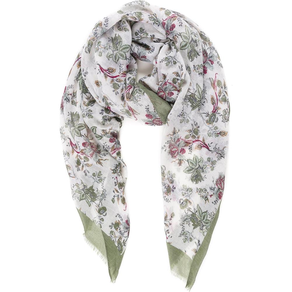 imageMELIFLUOS DESIGNED IN SPAIN Scarf for Women Lightweight Paisley Fashion for Summer Fall Scarves Shawl WrapCordoba Collection 9 White With Green Border