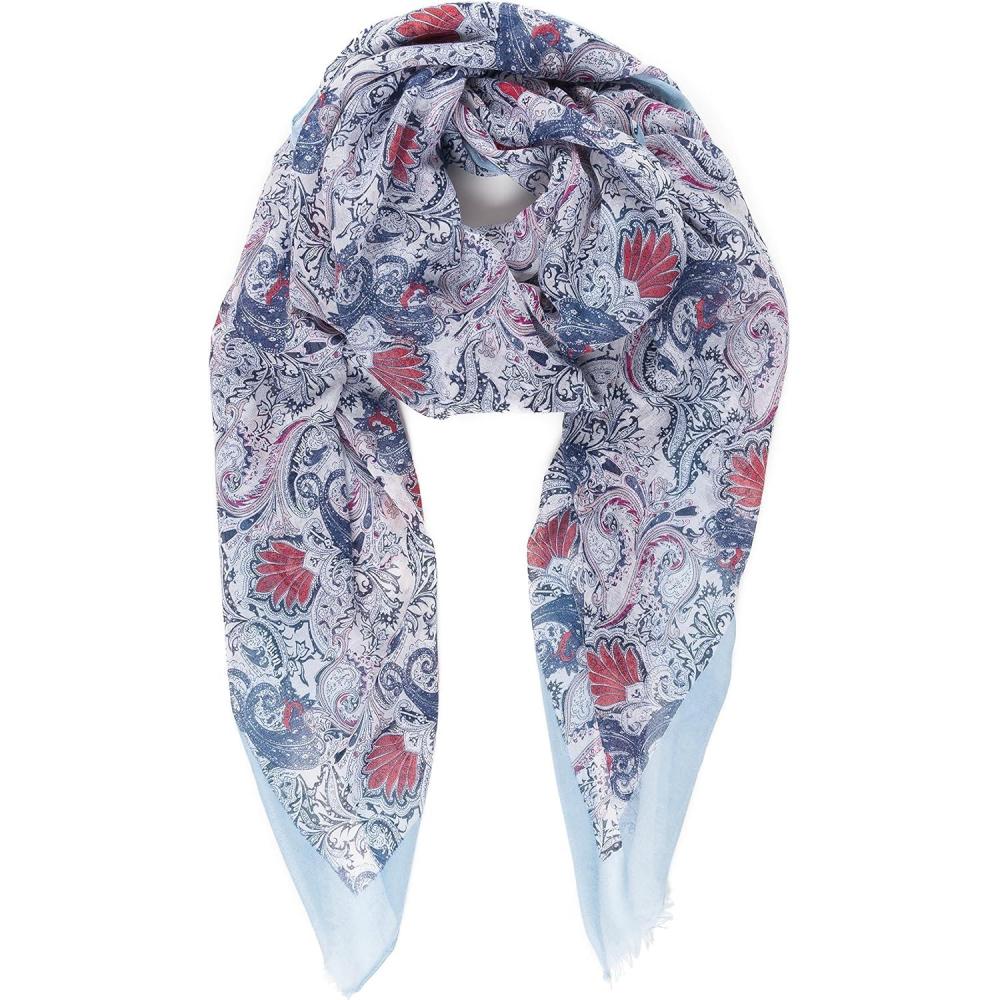 imageMELIFLUOS DESIGNED IN SPAIN Scarf for Women Lightweight Paisley Fashion for Summer Fall Scarves Shawl WrapCordoba Collections 10  Gray With Blue Border