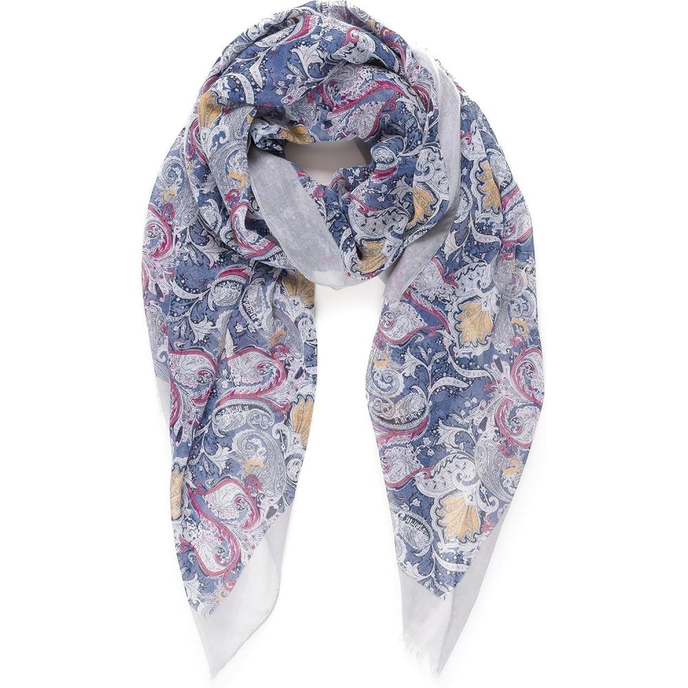 imageMELIFLUOS DESIGNED IN SPAIN Scarf for Women Lightweight Paisley Fashion for Summer Fall Scarves Shawl WrapCordoba Collections 10 Blue With Gray Border