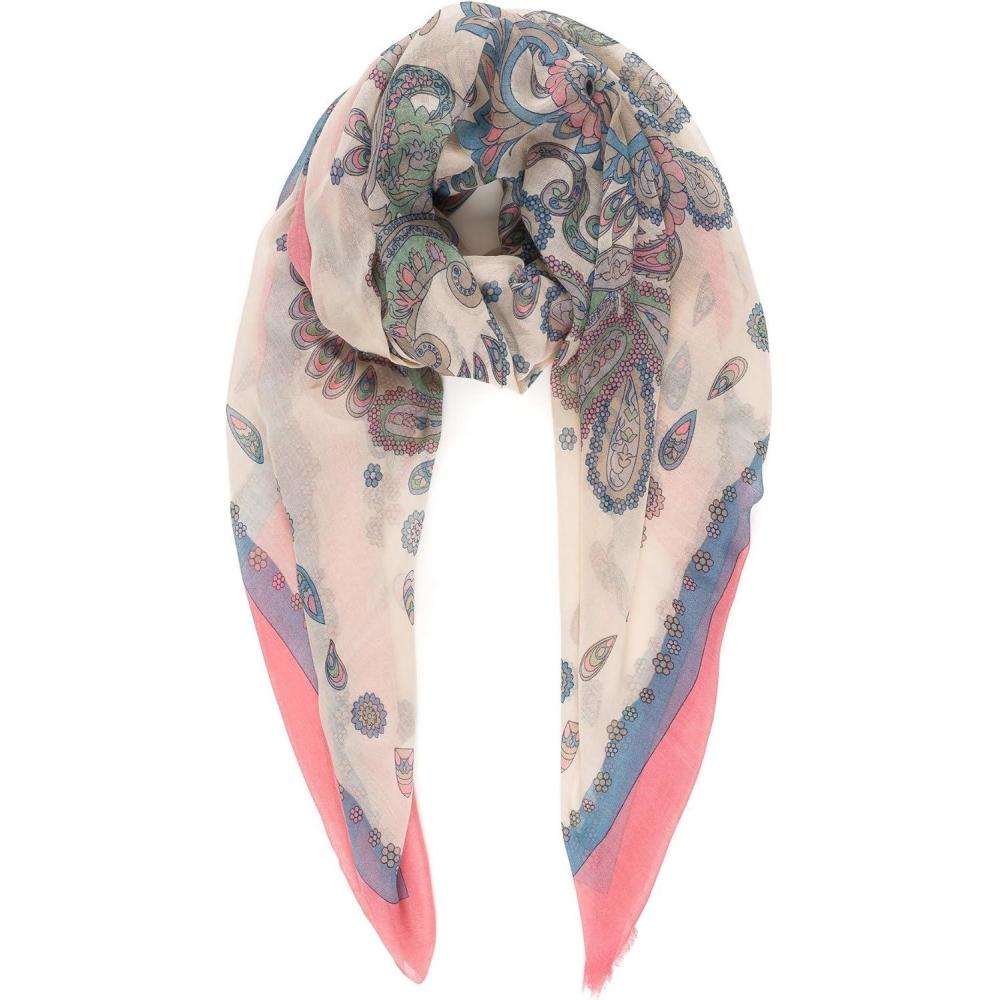 imageMELIFLUOS DESIGNED IN SPAIN Scarf for Women Lightweight Paisley Fashion for Summer Fall Scarves Shawl WrapCordoba Collections 16  Beige With Pink Border
