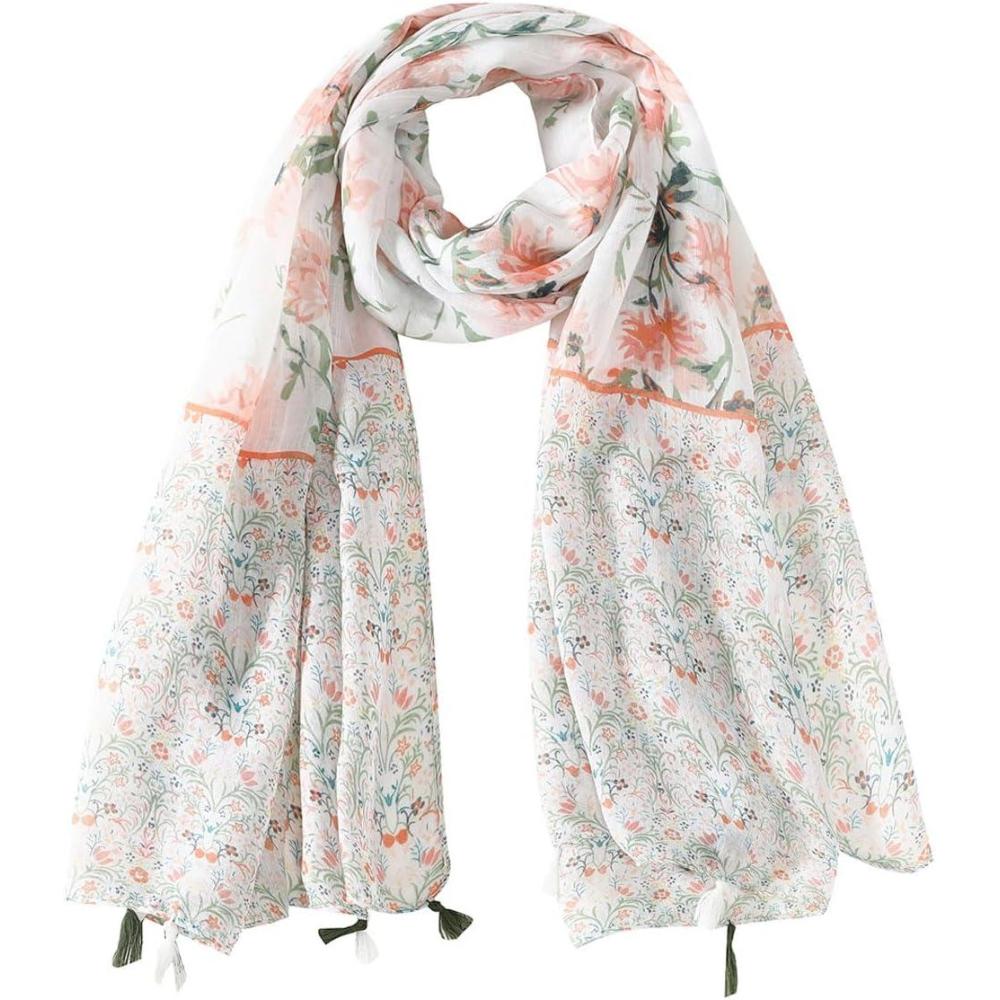imageMELIFLUOS DESIGNED IN SPAIN Scarf for Women Lightweight Paisley Fashion for Summer Fall Scarves Shawl WrapMadrid Collections 52  Beige Floral