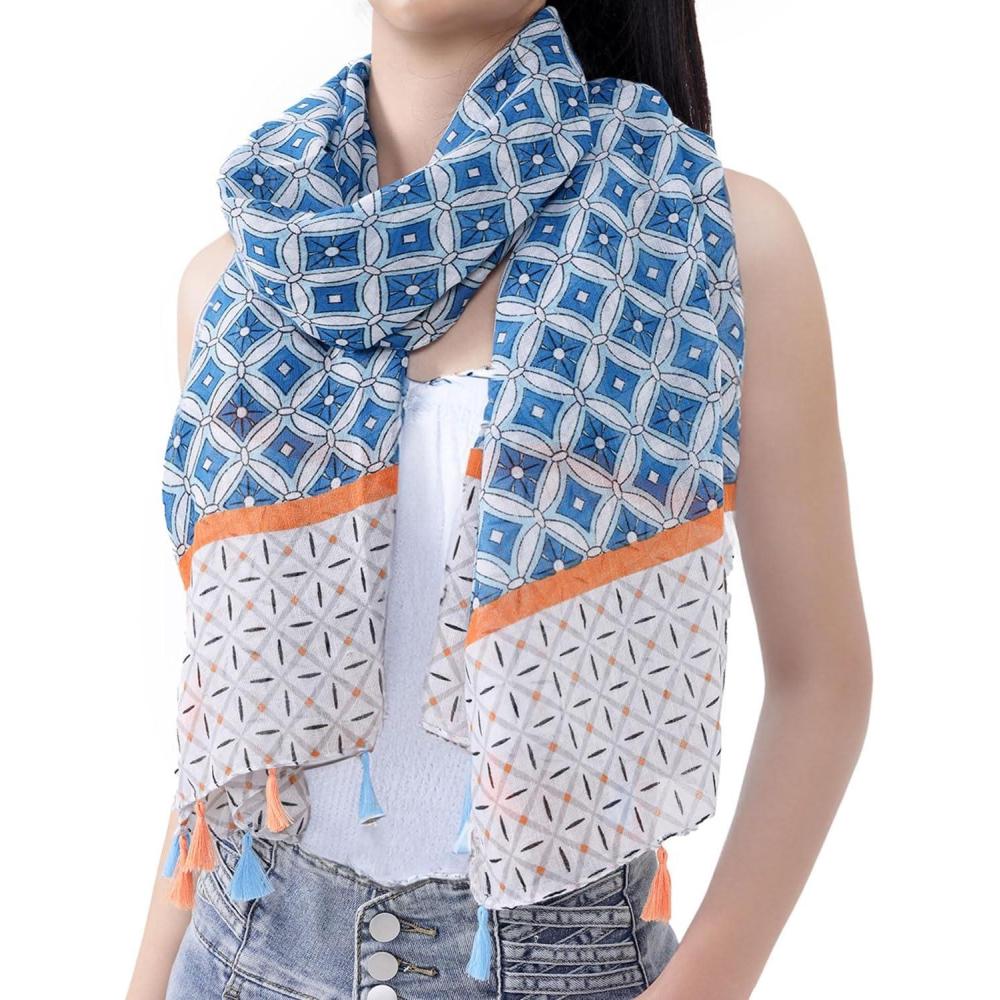 imageMELIFLUOS DESIGNED IN SPAIN Scarf for Women Lightweight Paisley Fashion for Summer Fall Scarves Shawl WrapMadrid Collections 53  Blue Geometric