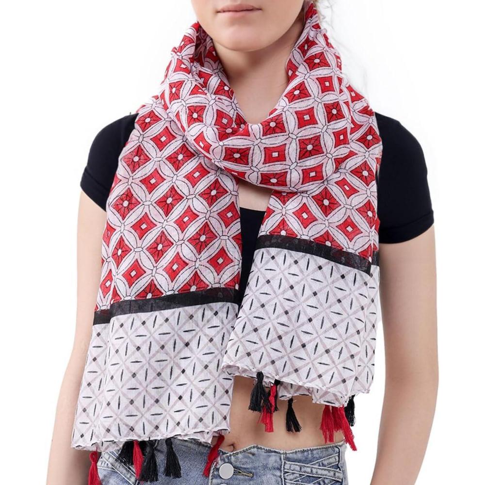 imageMELIFLUOS DESIGNED IN SPAIN Scarf for Women Lightweight Paisley Fashion for Summer Fall Scarves Shawl WrapMadrid Collections 53  Red Geometric