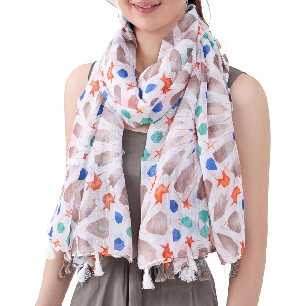 imageMELIFLUOS DESIGNED IN SPAIN Scarf for Women Lightweight Paisley Fashion for Summer Fall Scarves Shawl WrapMadrid Collections 54  White Shape Design