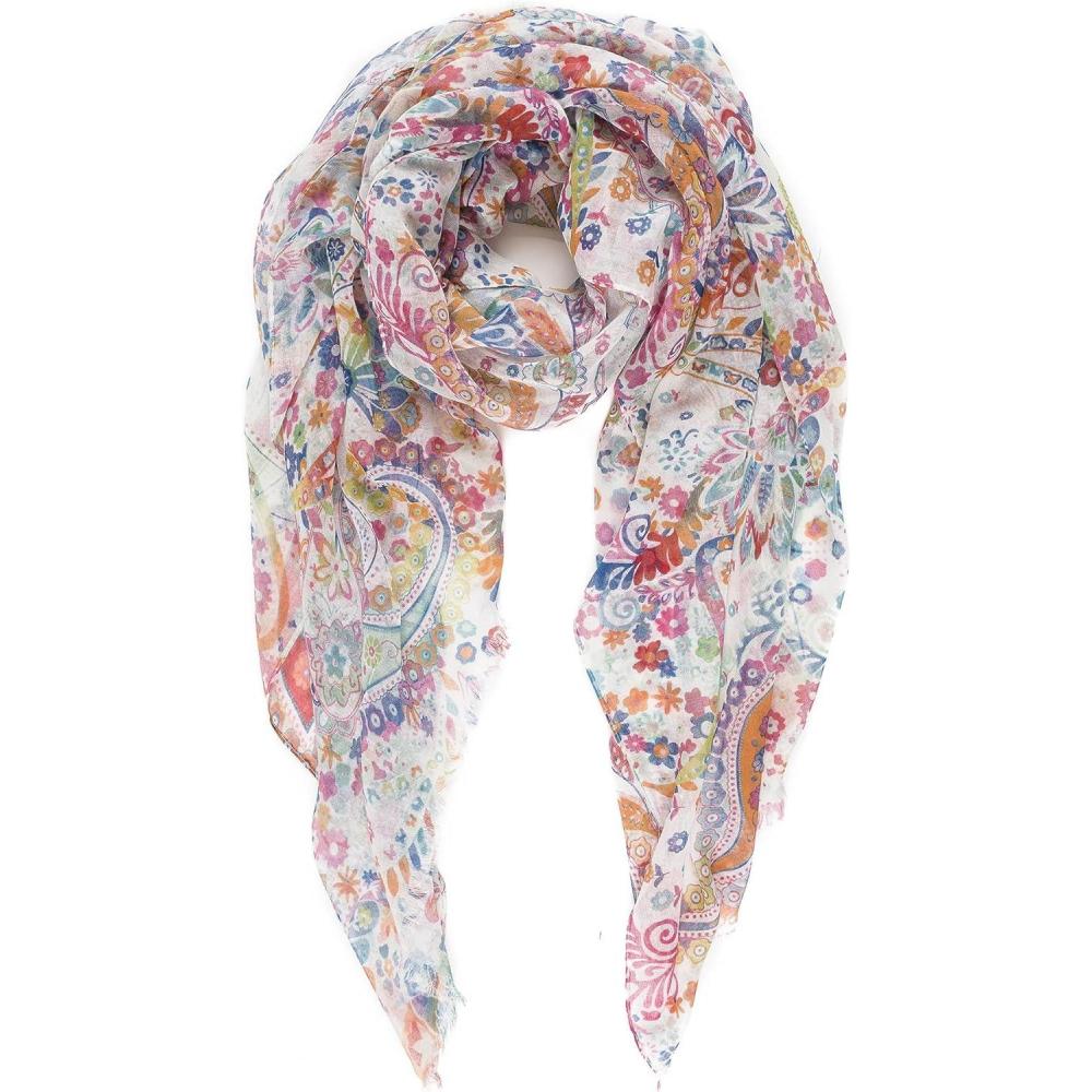 imageMELIFLUOS DESIGNED IN SPAIN Scarf for Women Lightweight Paisley Fashion for Summer Fall Scarves Shawl WrapSevilla Collection 1  White and Multi Color Paisley