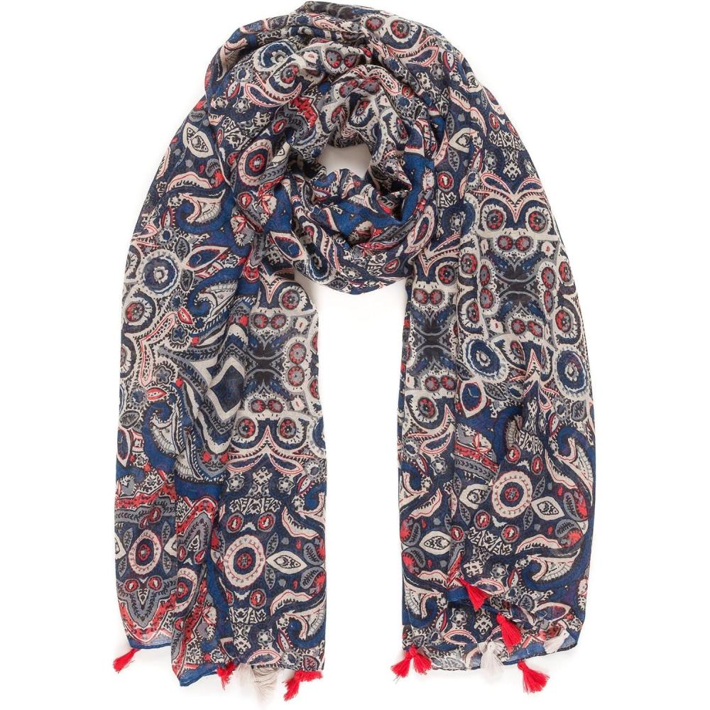 imageMELIFLUOS DESIGNED IN SPAIN Scarf for Women Lightweight Paisley Fashion for Summer Fall Scarves Shawl WrapSevilla Collection 3  Blue and Red