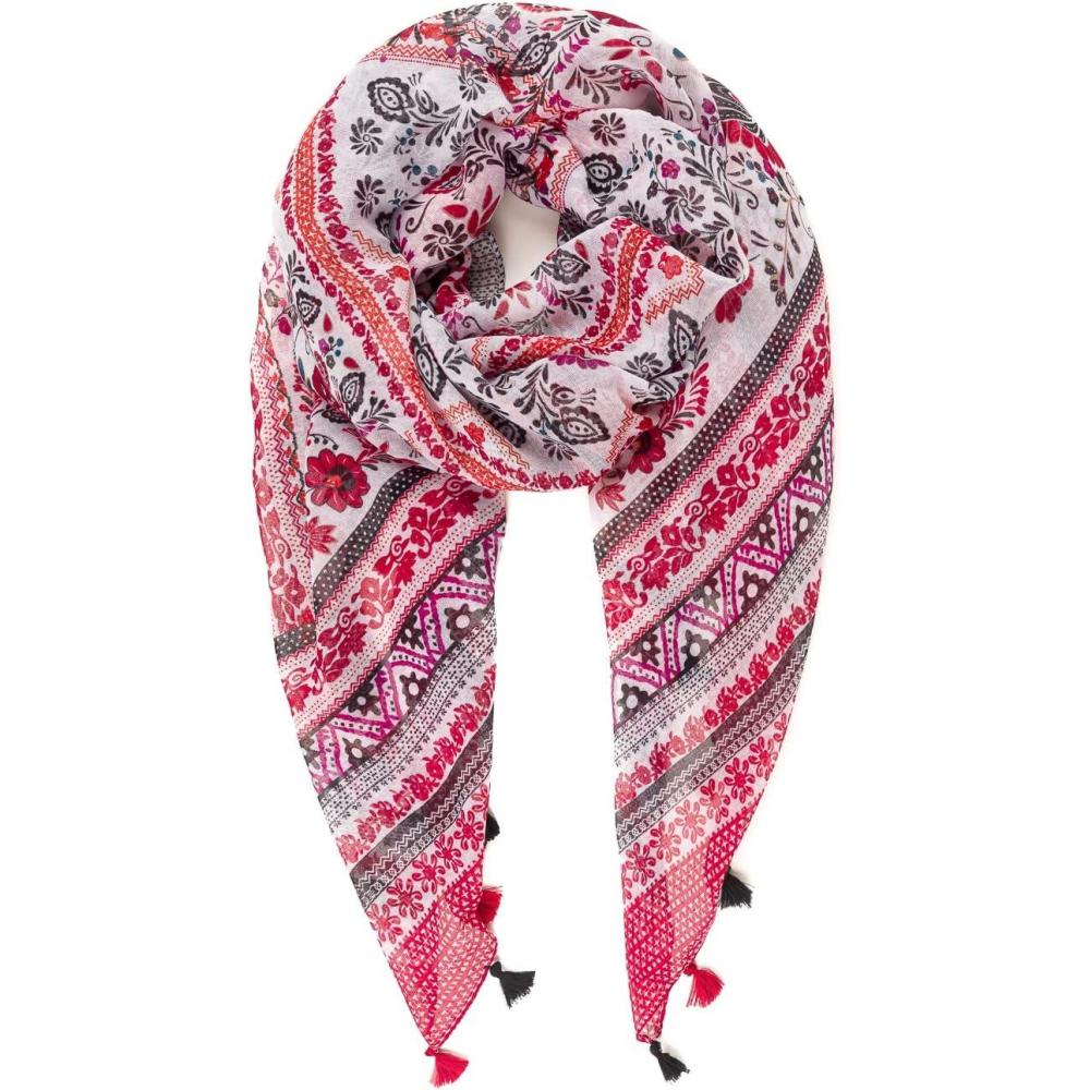 imageMELIFLUOS DESIGNED IN SPAIN Scarf for Women Lightweight Paisley Fashion for Summer Fall Scarves Shawl WrapSevilla Collection 3  White and Red