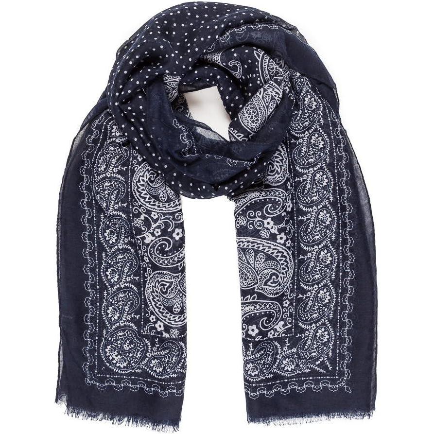 imageMELIFLUOS DESIGNED IN SPAIN Scarf for Women Lightweight Paisley Fashion for Summer Fall Scarves Shawl WrapSevilla Collection 9  Navy With White Paisley