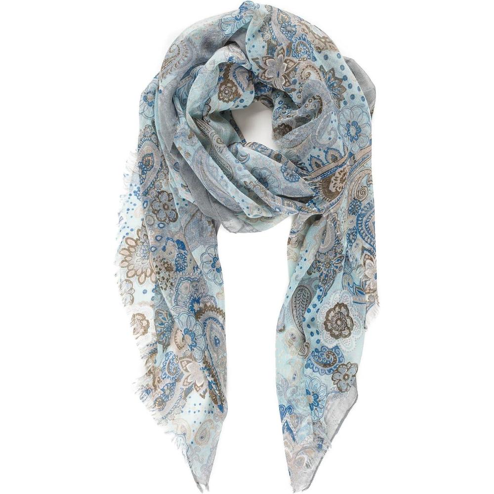 imageMELIFLUOS DESIGNED IN SPAIN Scarf for Women Lightweight Paisley Fashion for Summer Fall Scarves Shawl WrapSevilla Collections 12  Gray and Aqua