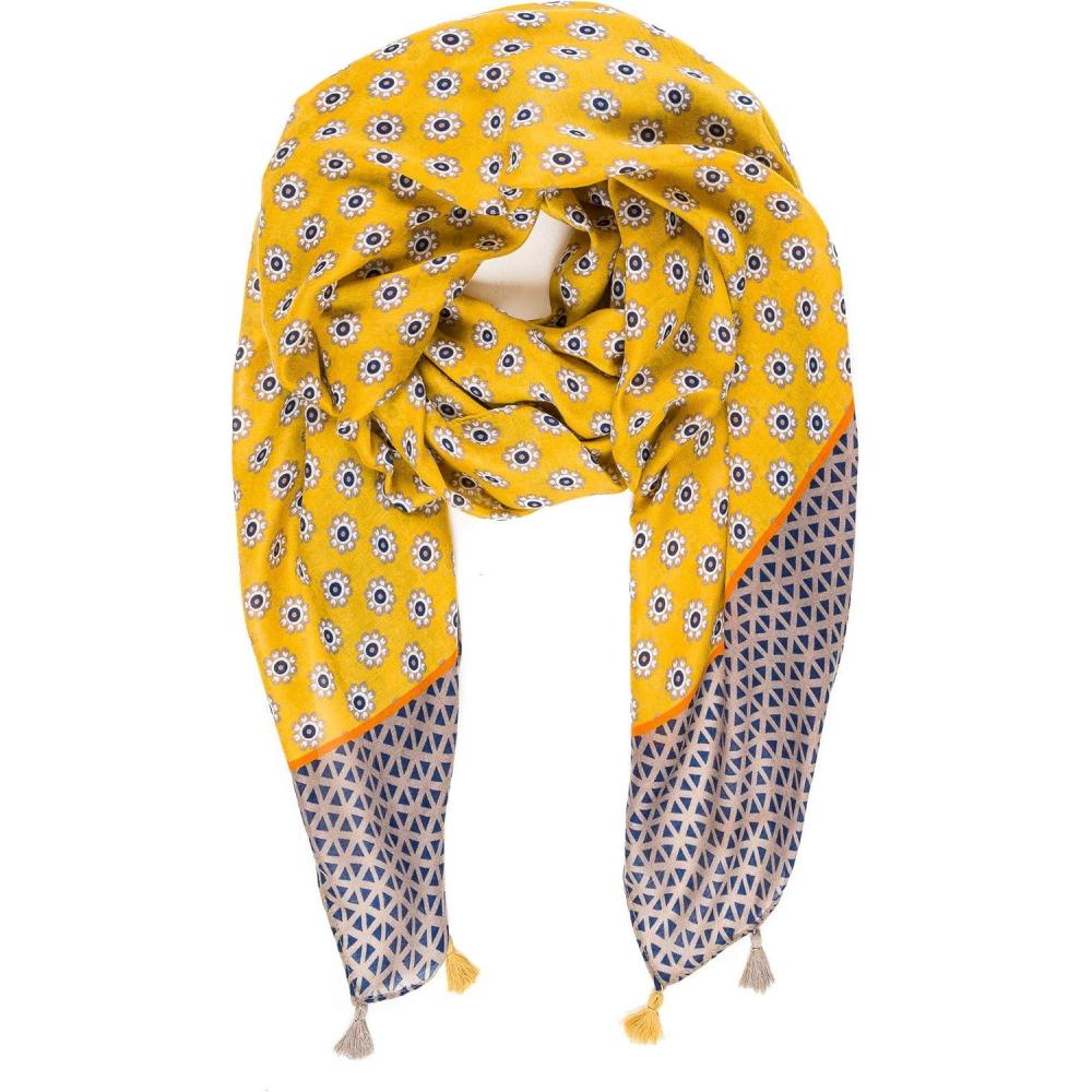imageMELIFLUOS DESIGNED IN SPAIN Scarf for Women Lightweight Paisley Fashion for Summer Fall Scarves Shawl WrapSevilla Collections 35  Yellow Geometric Flower Design