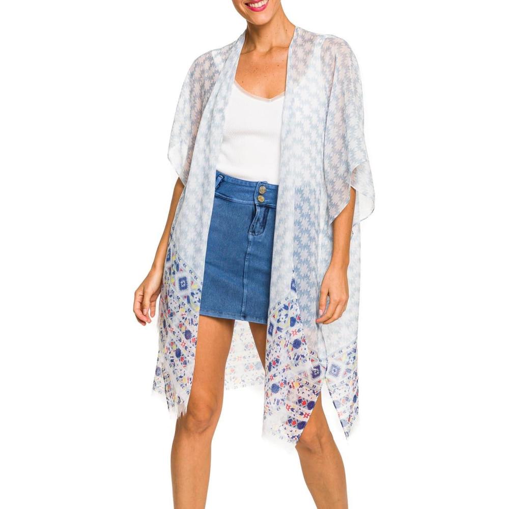imageMELIFLUOS DESIGNED IN SPAIN Womens Beach Cover Up Swimsuit Kimono Pareo Sarong Beach Wear Dress for SummerMarbella Collection 1  Light Blue Geometric Design