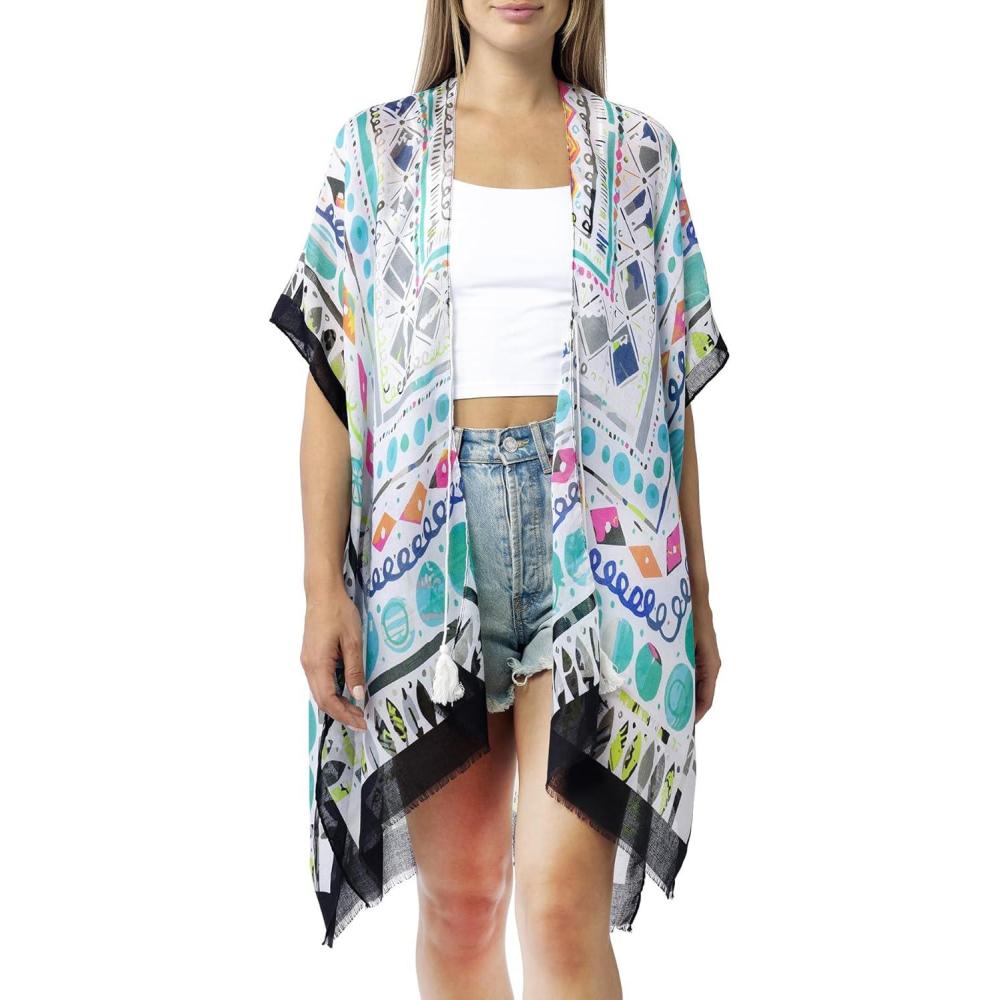 imageMELIFLUOS DESIGNED IN SPAIN Womens Beach Cover Up Swimsuit Kimono Pareo Sarong Beach Wear Dress for SummerMarbella Collection 2  Geometric Design Black White