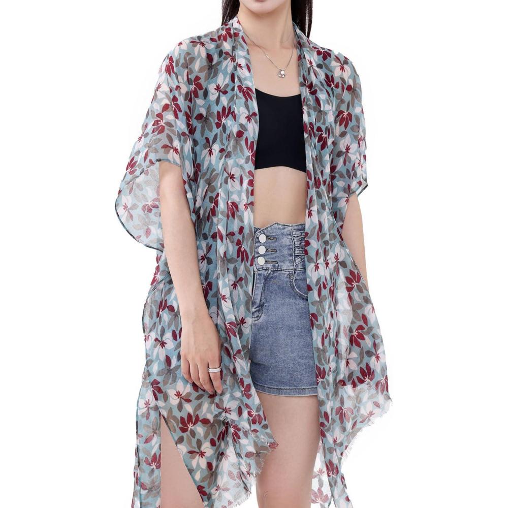 imageMELIFLUOS DESIGNED IN SPAIN Womens Beach Cover Up Swimsuit Kimono Pareo Sarong Beach Wear Dress for SummerMarbella Collection 2  Teal Floral Pattern