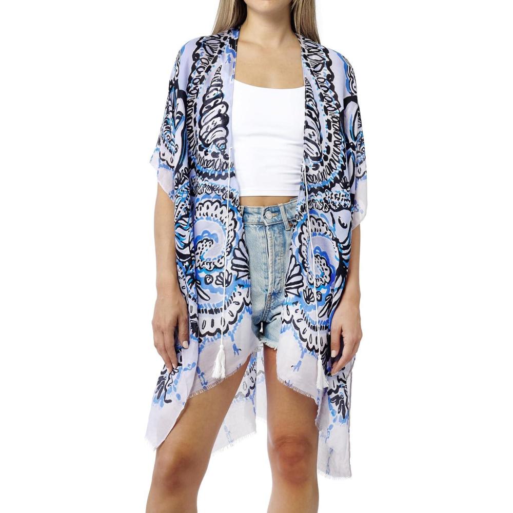 imageMELIFLUOS DESIGNED IN SPAIN Womens Beach Cover Up Swimsuit Kimono Pareo Sarong Beach Wear Dress for SummerMarbella Collection 5 Floral Design Blue and Purple