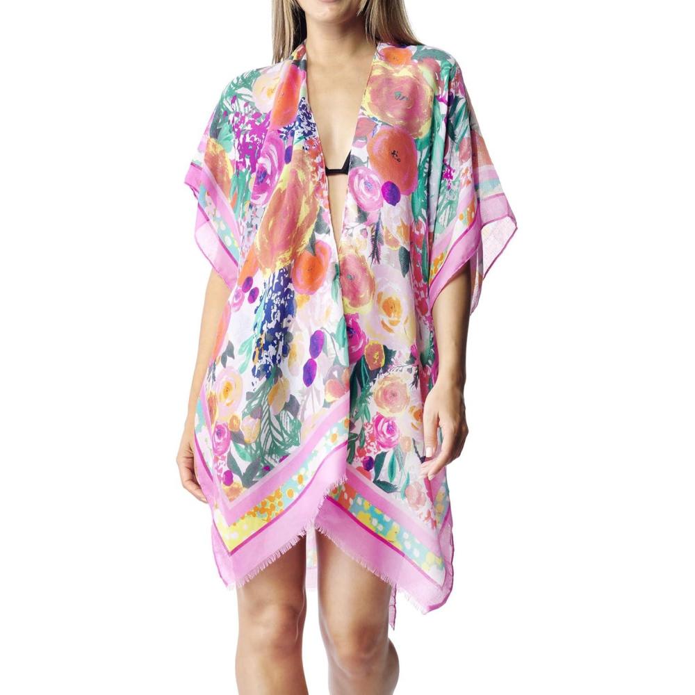 imageMELIFLUOS DESIGNED IN SPAIN Womens Beach Cover Up Swimsuit Kimono Pareo Sarong Beach Wear Dress for SummerMarbella Collection 6 Flower Design Pink and Fuschia