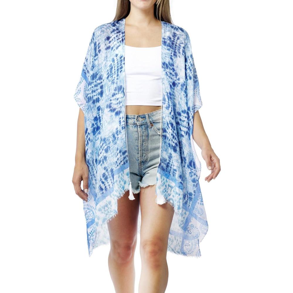 imageMELIFLUOS DESIGNED IN SPAIN Womens Beach Cover Up Swimsuit Kimono Pareo Sarong Beach Wear Dress for SummerMarbella Collection 7  Pattern Design Blue