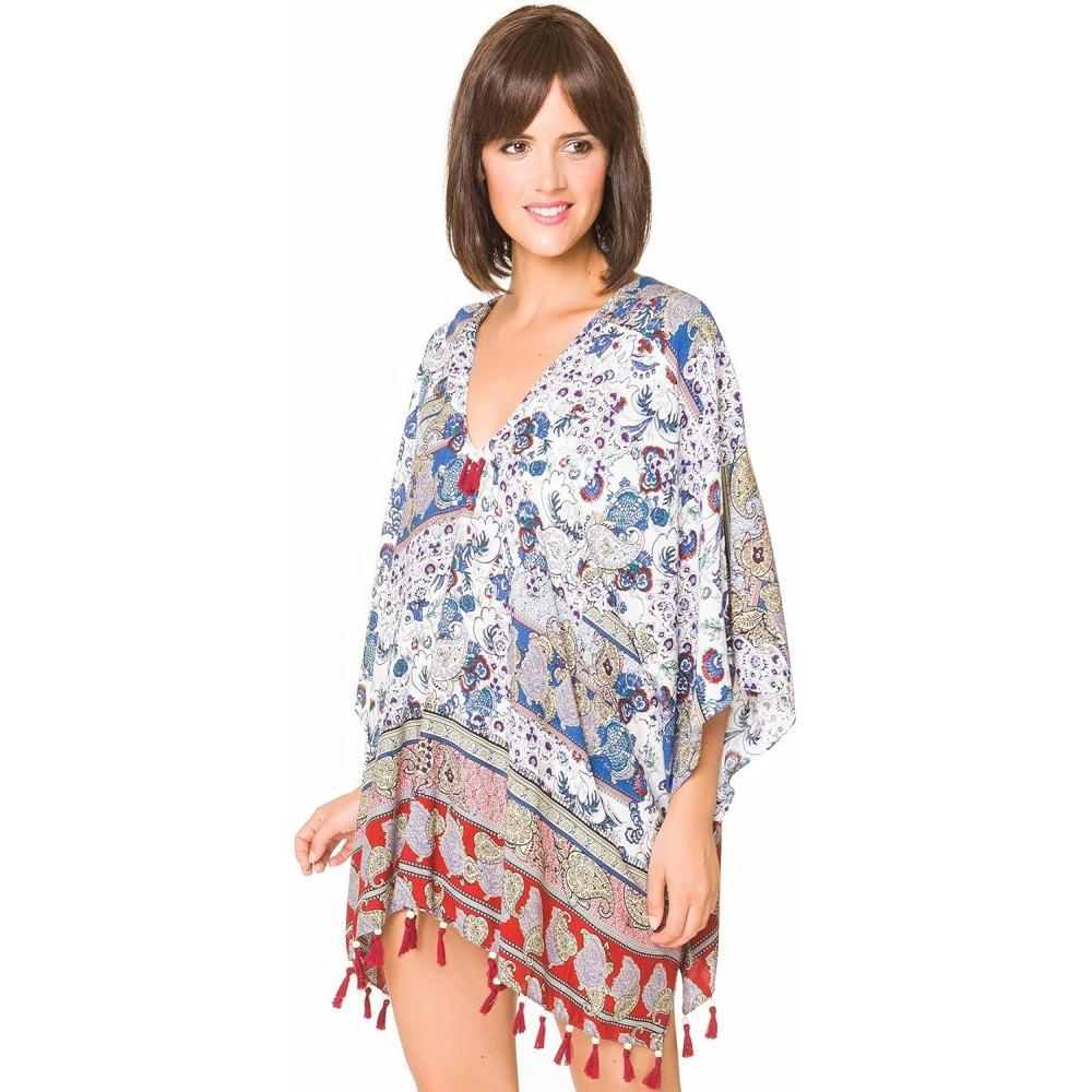 imageMELIFLUOS DESIGNED IN SPAIN Womens Beach Cover Up Swimsuit Kimono Pareo Sarong Beach Wear Dress for SummerMarbella Collections 21  Red Paisley