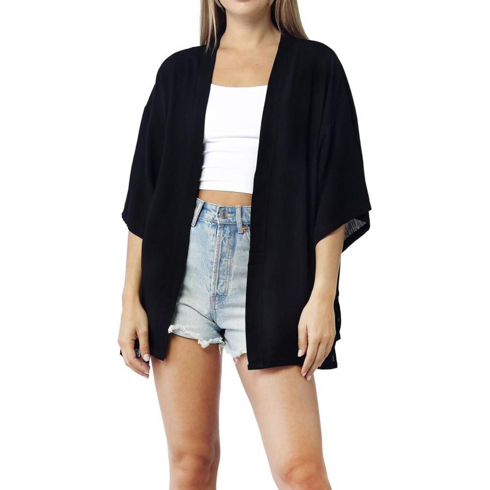 imageMELIFLUOS DESIGNED IN SPAIN Womens Beach Cover Up Swimsuit Kimono Pareo Sarong Beach Wear Dress for SummerRetiro Collection 1  Solid Color Black