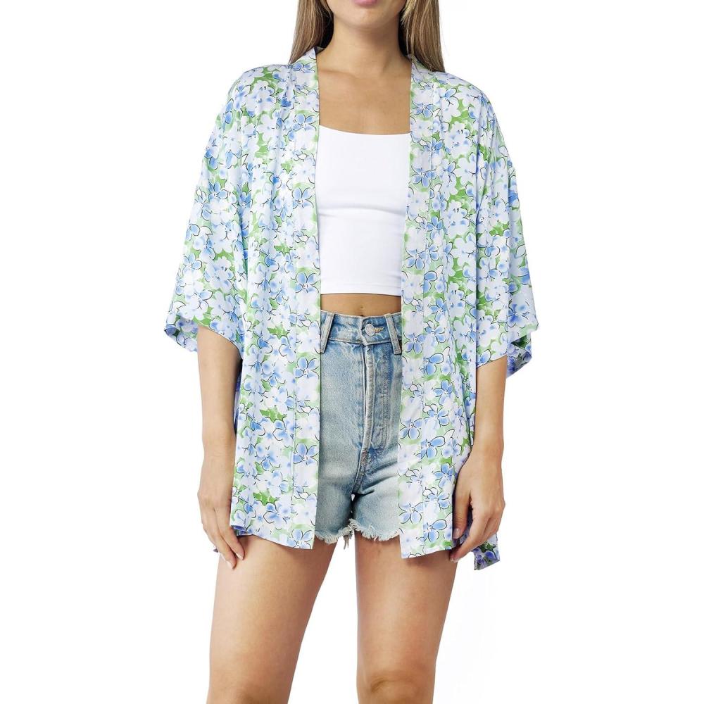 imageMELIFLUOS DESIGNED IN SPAIN Womens Beach Cover Up Swimsuit Kimono Pareo Sarong Beach Wear Dress for SummerRetiro Collection 7  White Blue Flower