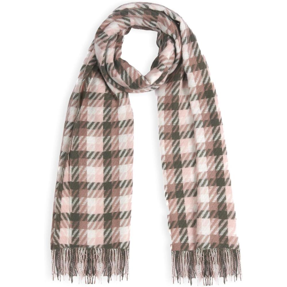 imageMELIFLUOS DESIGNED IN SPAIN Womens Fashion Scarves Long Shawl Cardigan Wrap Large Warm Long ScarvesBuendia Collection  Pink and Black Plaid