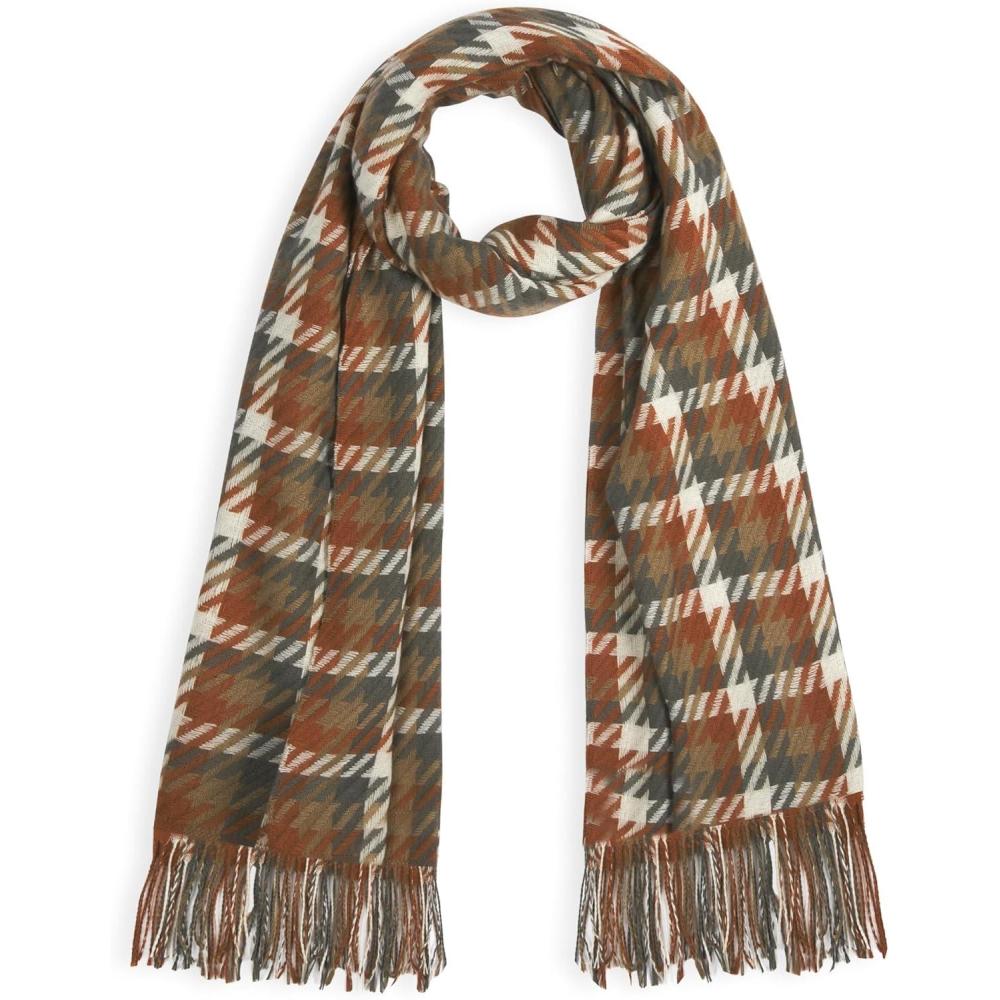 imageMELIFLUOS DESIGNED IN SPAIN Womens Fashion Scarves Long Shawl Cardigan Wrap Large Warm Long ScarvesBuendia Collection  White and Brown Plaid