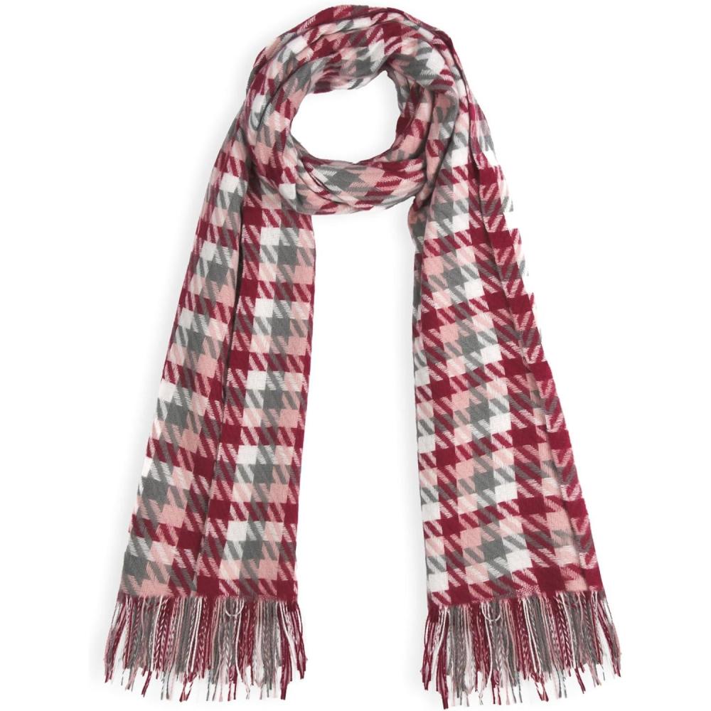 imageMELIFLUOS DESIGNED IN SPAIN Womens Fashion Scarves Long Shawl Cardigan Wrap Large Warm Long ScarvesBuendia Collection  White and Red Plaid