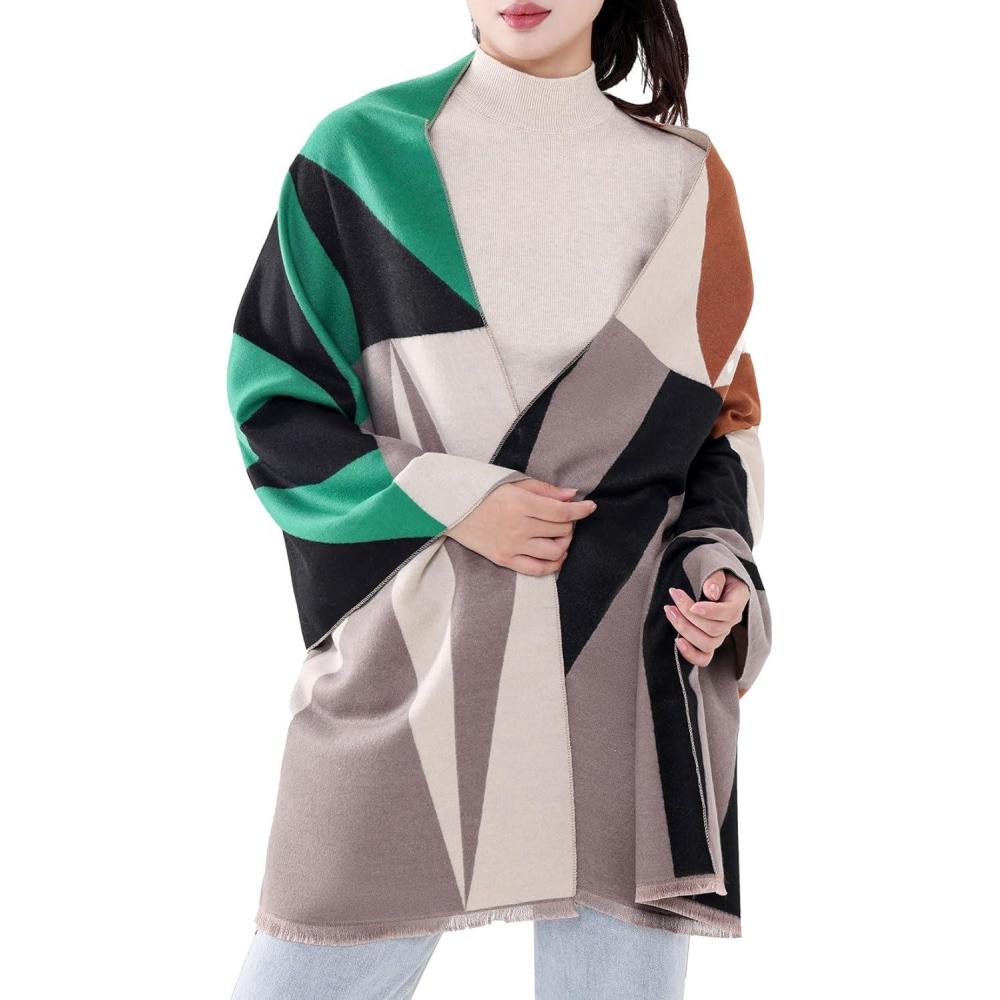 imageMELIFLUOS DESIGNED IN SPAIN Womens Fashion Scarves Long Shawl Cardigan Wrap Large Warm Long ScarvesPalma Design  Beige and Black Block