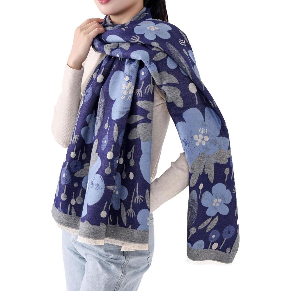 imageMELIFLUOS DESIGNED IN SPAIN Womens Fashion Scarves Long Shawl Cardigan Wrap Large Warm Long ScarvesPalma Design  Blue Floral