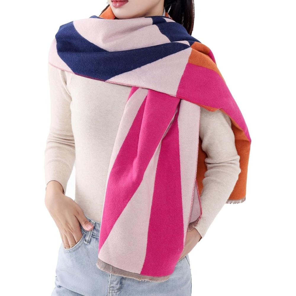 imageMELIFLUOS DESIGNED IN SPAIN Womens Fashion Scarves Long Shawl Cardigan Wrap Large Warm Long ScarvesPalma Design  Fuschia and Beige Block