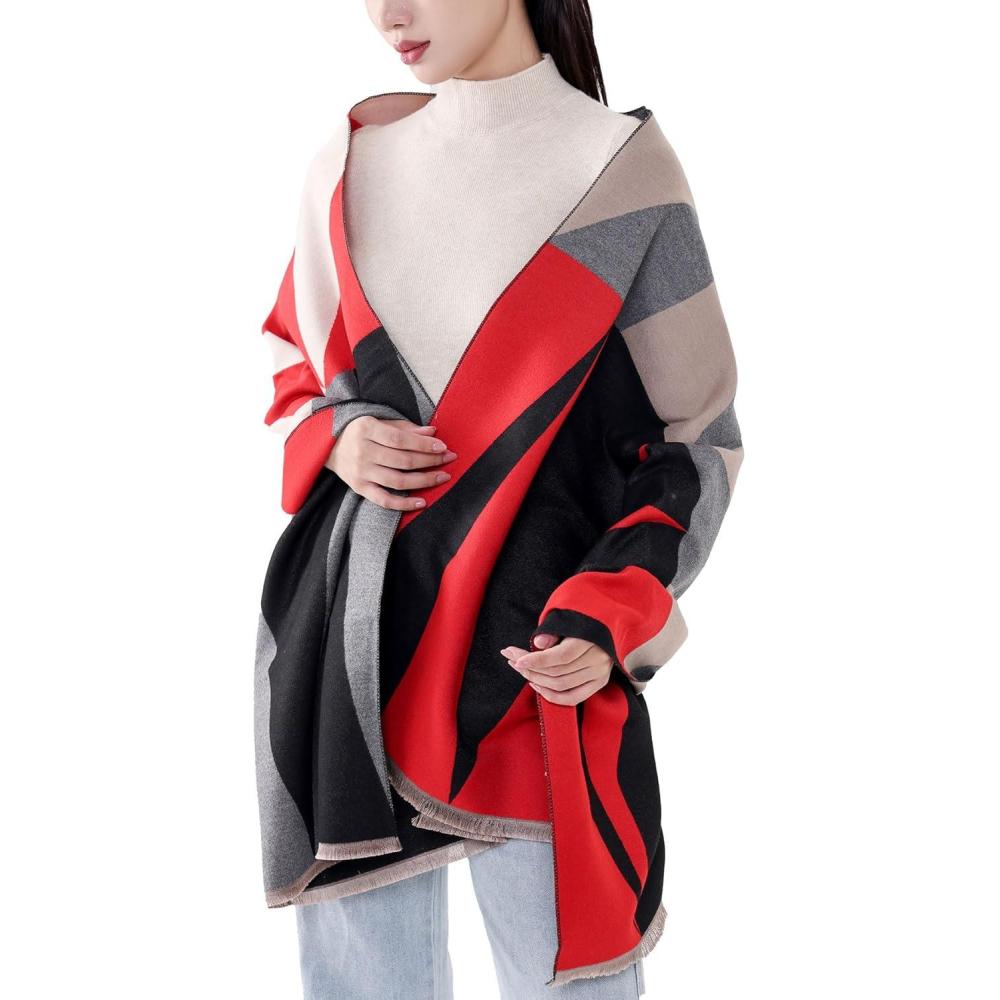 imageMELIFLUOS DESIGNED IN SPAIN Womens Fashion Scarves Long Shawl Cardigan Wrap Large Warm Long ScarvesPalma Design  Red and Black Block