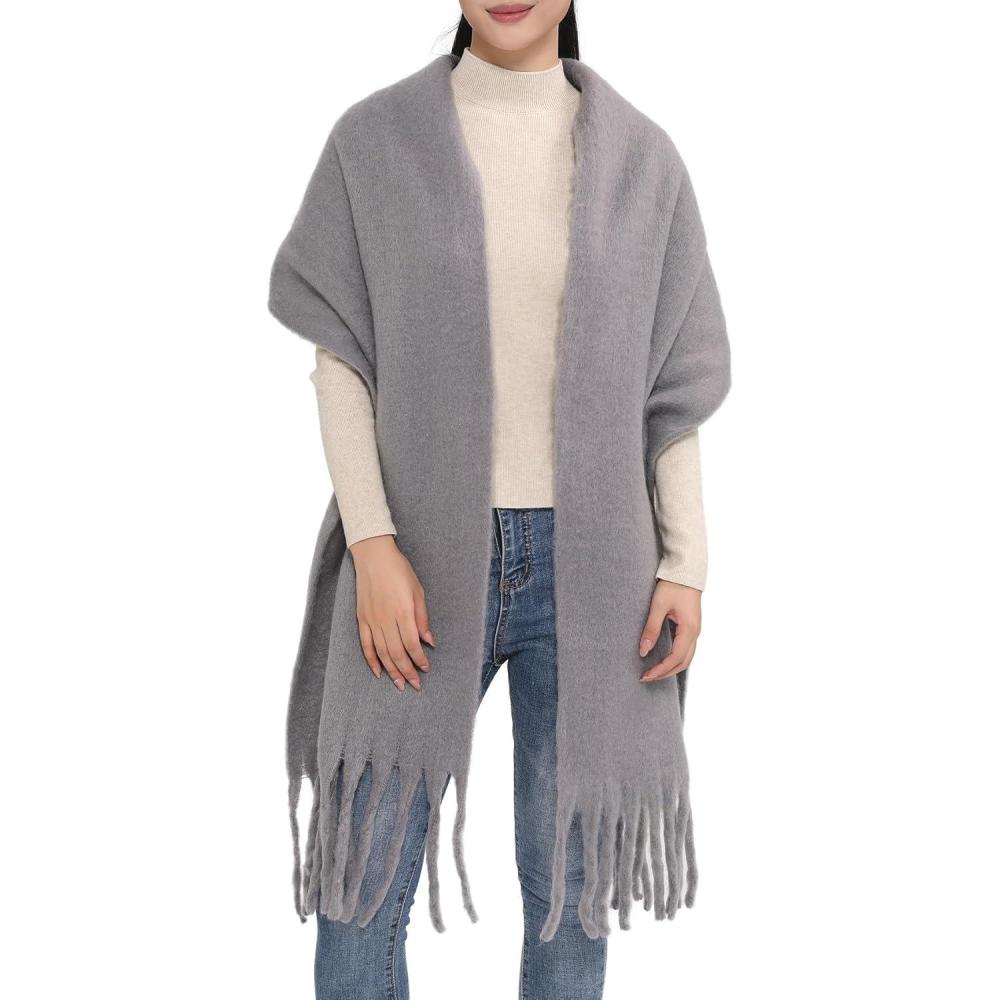 imageMELIFLUOS DESIGNED IN SPAIN Womens Fashion Scarves Long Shawl Cardigan Wrap Large Warm Long ScarvesSolid Color Design  Gray