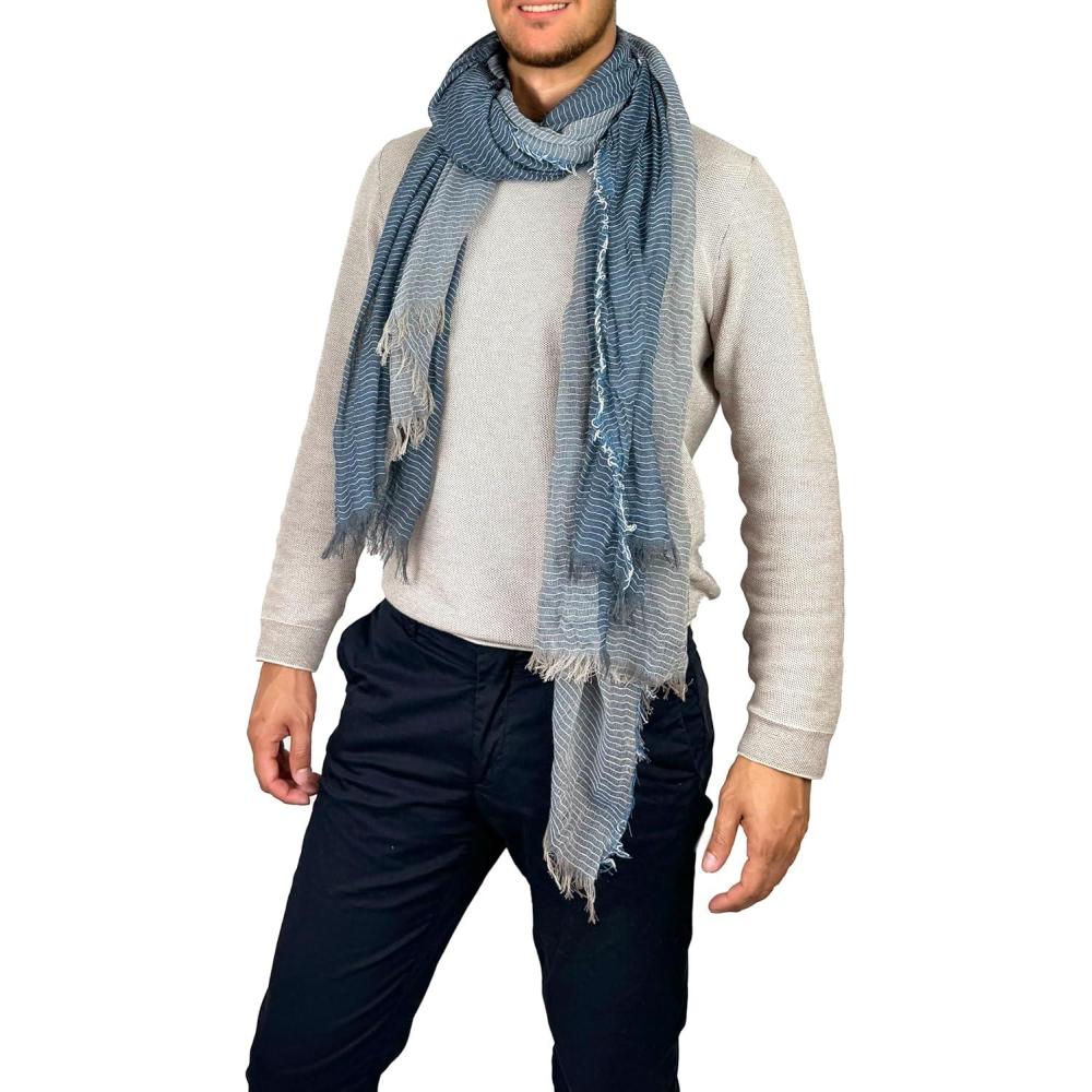 imageScarf for Men Lightweight Paisley Fashion Scarves Man Gentleman Summer FallOviedo Collections 14  Blue and Gray Strip