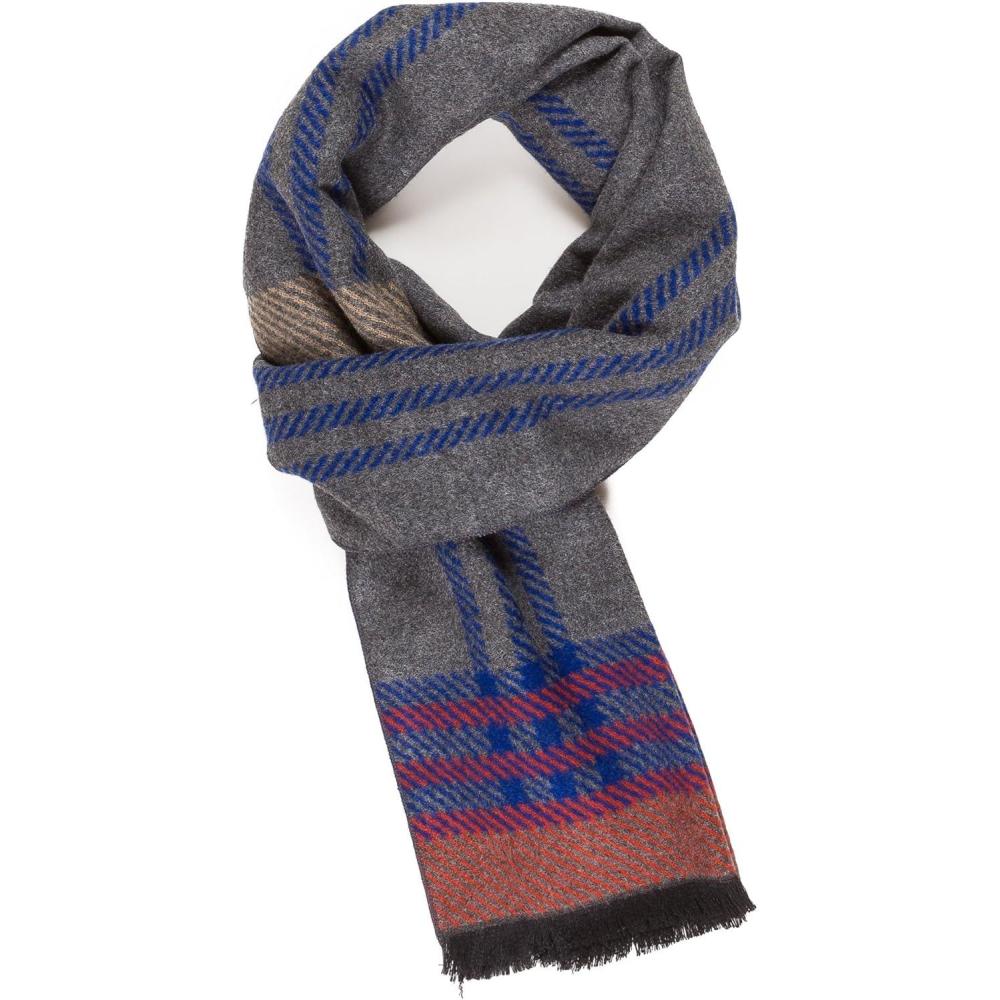 imageScarf for Men Reversible Elegant Classic Cashmere Feel Scarves for Fall WinterBilbao Collection 2  Blue Gray Stripe