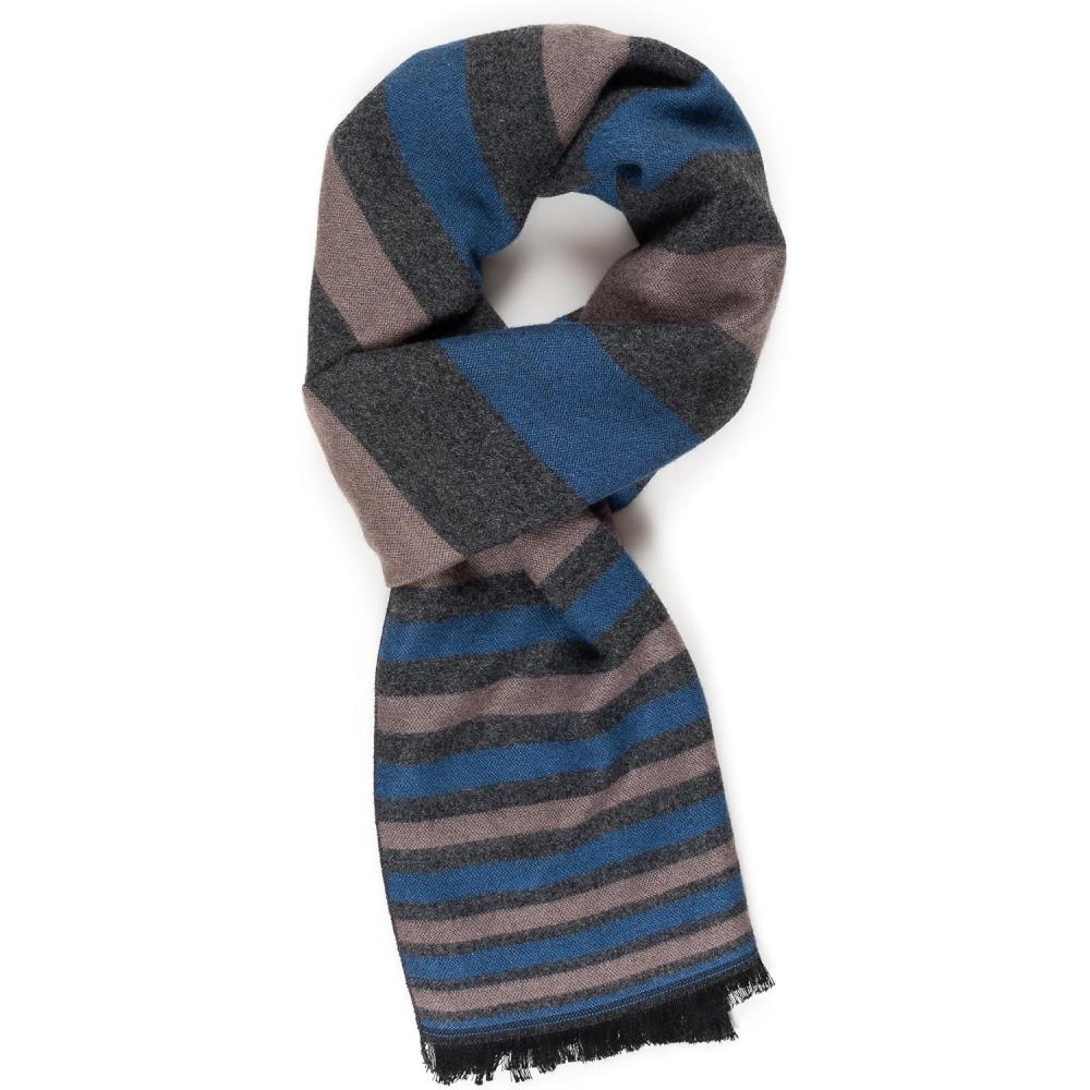 imageScarf for Men Reversible Elegant Classic Cashmere Feel Scarves for Fall WinterBilbao Collection 3  Beige Blue Stripe