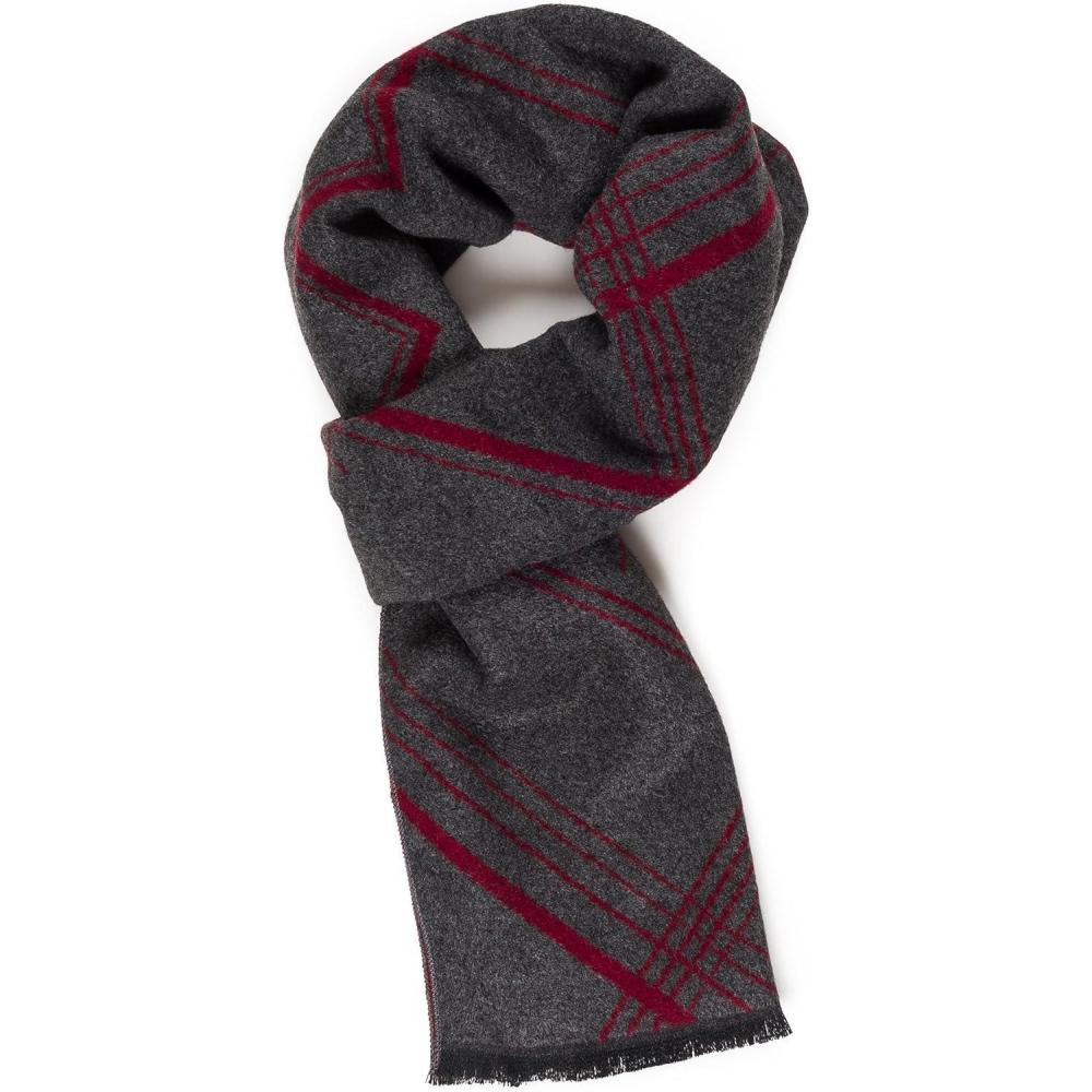 imageScarf for Men Reversible Elegant Classic Cashmere Feel Scarves for Fall WinterBilbao Collection 6  Red Gray Geometric