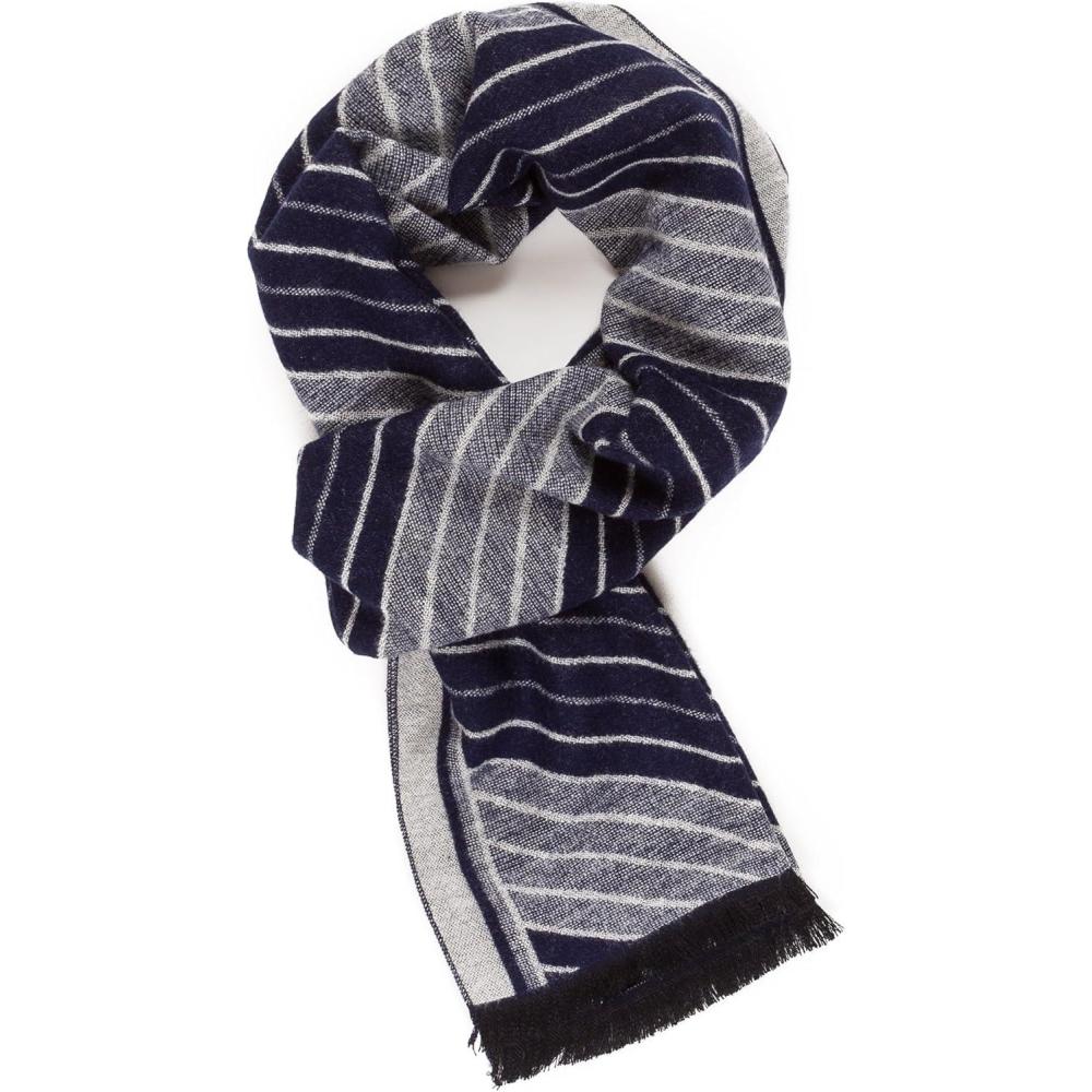 imageScarf for Men Reversible Elegant Classic Cashmere Feel Scarves for Fall WinterBilbao Collections 19  Navy Gray Stripe