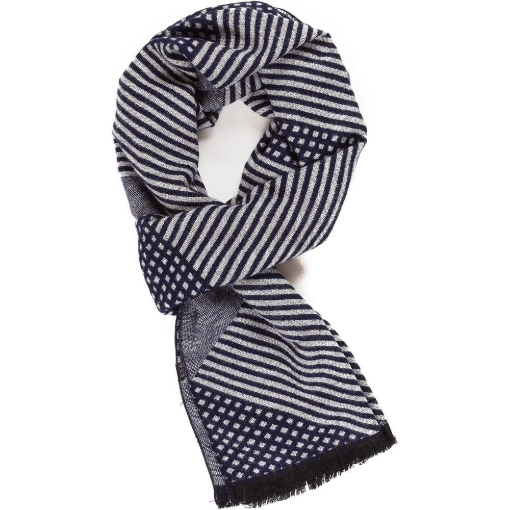 imageScarf for Men Reversible Elegant Classic Cashmere Feel Scarves for Fall WinterBilbao Collections 20  Navy Gray Stripe