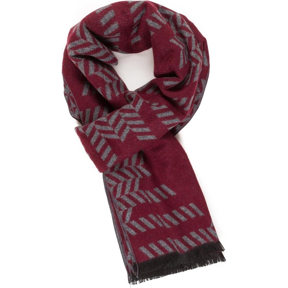 imageScarf for Men Reversible Elegant Classic Cashmere Feel Scarves for Fall WinterBilbao Collections 21  Red Gray Geometric