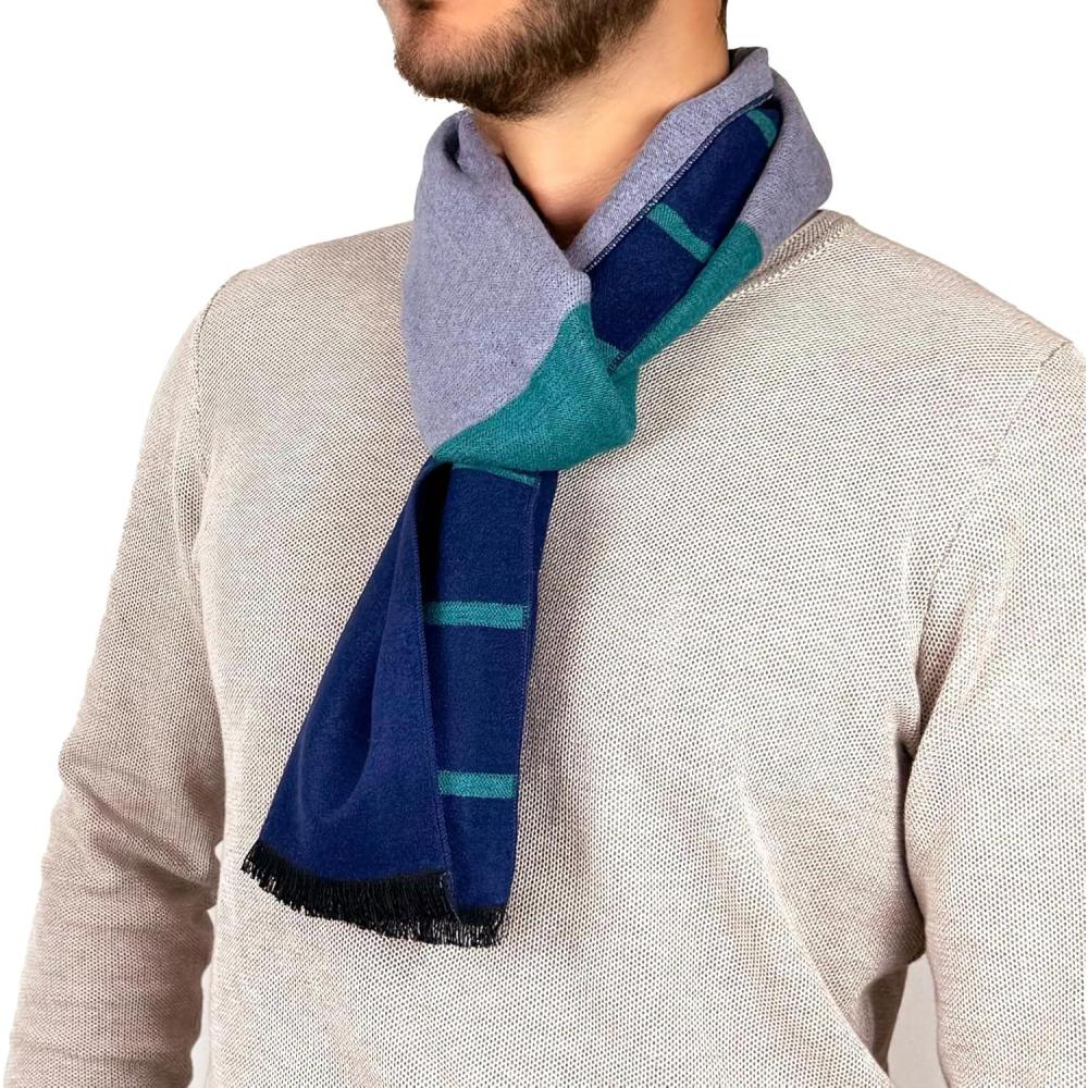 imageScarf for Men Reversible Elegant Classic Cashmere Feel Scarves for Fall WinterSan Sebastian Collections 01 Gray Blue and Teal