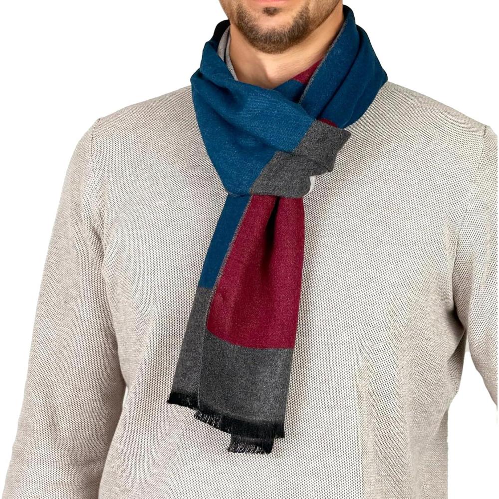 imageScarf for Men Reversible Elegant Classic Cashmere Feel Scarves for Fall WinterSan Sebastian Collections 01 Gray Blue and Wine