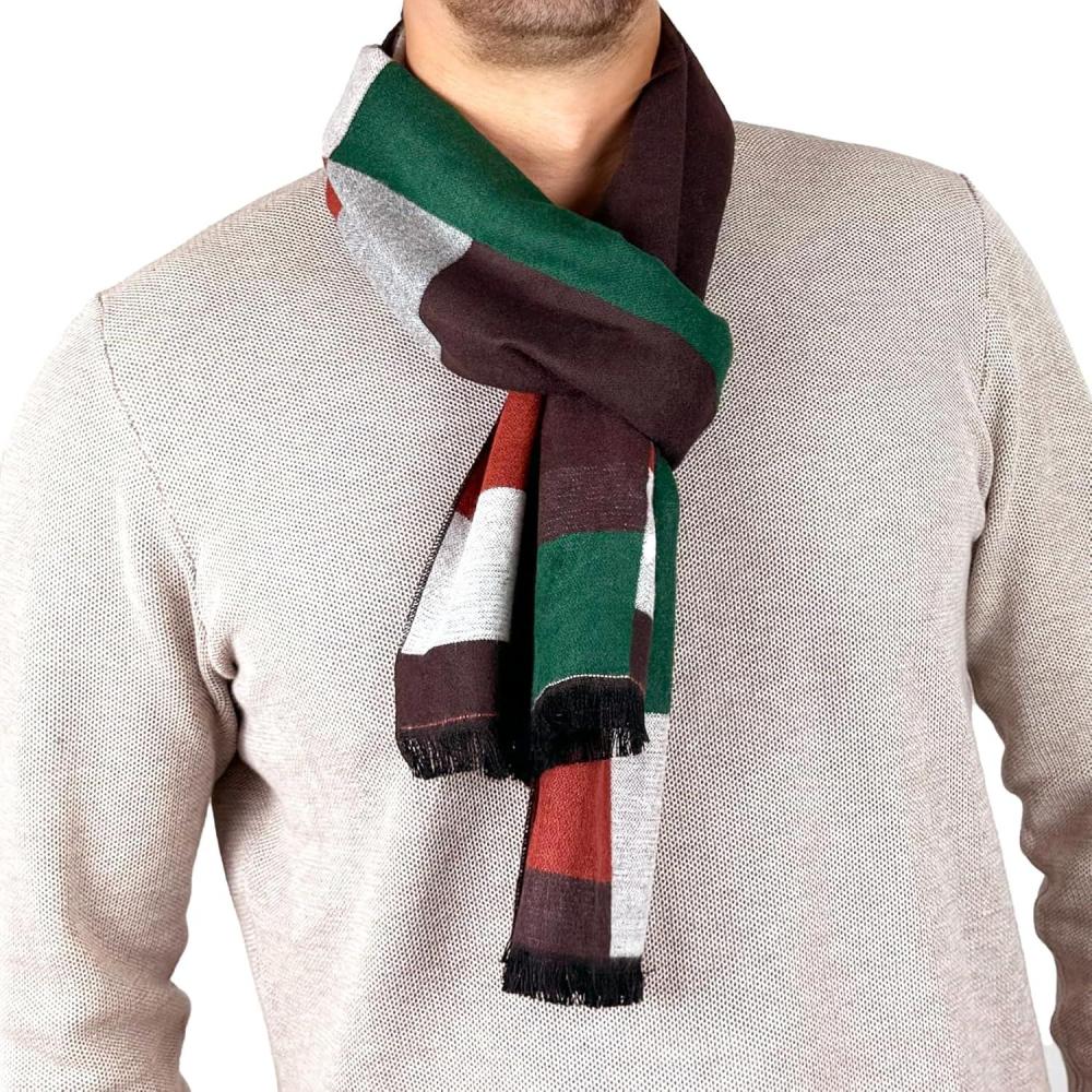 imageScarf for Men Reversible Elegant Classic Cashmere Feel Scarves for Fall WinterSan Sebastian Collections 01 Gray Orange and Green
