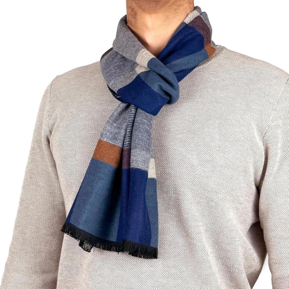 imageScarf for Men Reversible Elegant Classic Cashmere Feel Scarves for Fall WinterSan Sebastian Collections 03 Gray and Blue