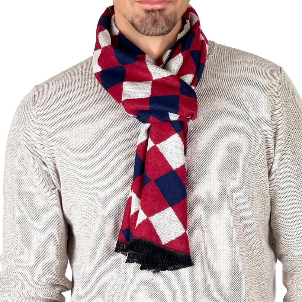imageScarf for Men Reversible Elegant Classic Cashmere Feel Scarves for Fall WinterSan Sebastian Collections 04  Black White and Red Geometric