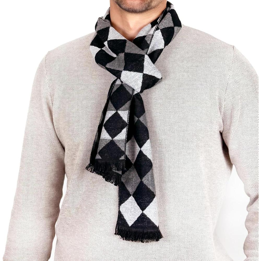 imageScarf for Men Reversible Elegant Classic Cashmere Feel Scarves for Fall WinterSan Sebastian Collections 04  Black and Gray Geometric
