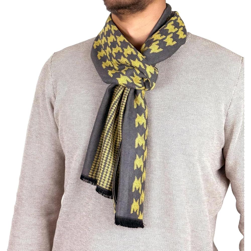 imageScarf for Men Reversible Elegant Classic Cashmere Feel Scarves for Fall WinterSan Sebastian Collections 07 Gray and Yellow Geometric Design