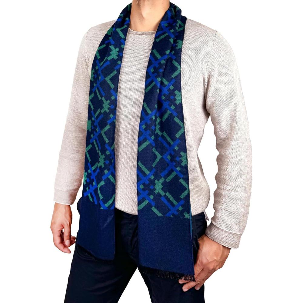 imageScarf for Men Reversible Elegant Classic Cashmere Feel Scarves for Fall WinterSan Sebastian Collections 08 Blue Navy and Green